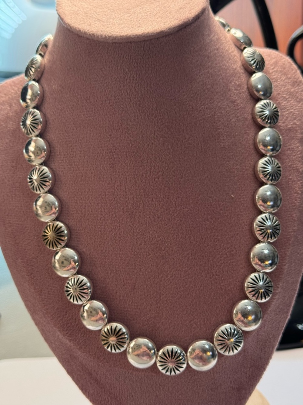 Silver-Tone Concho Bead Necklace - Polished Western-Inspired Design